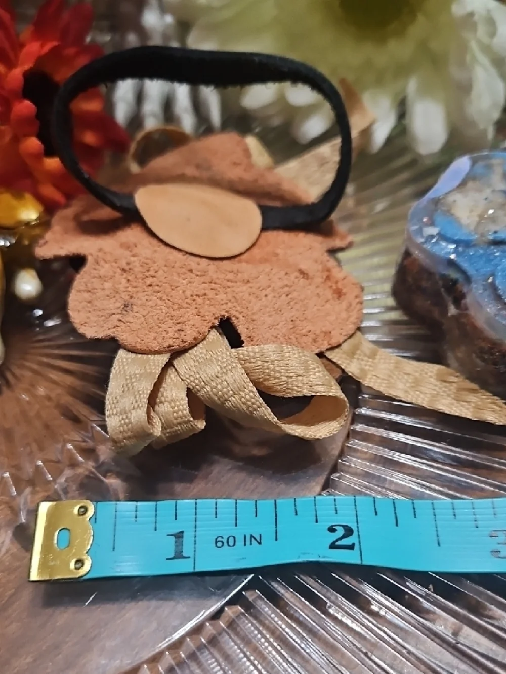 Hand Crafted Genuine Leather Floral Dog Bow Charm NEW Gifted